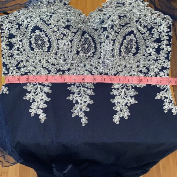 Elizabeth K - GL1839 Appliqued Bodice High Slit Long Dress - Picture 7 of 7